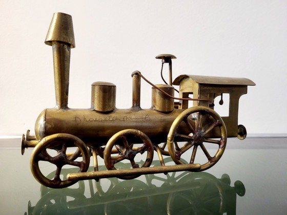 Image 1 of Artwork locomotive, Daniel D'Haeseleer, Hollywood Regency style, Copper and brass, 1970s, Belgium