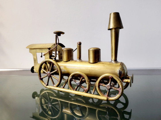 Image 1 of Artwork locomotive, Daniel D'Haeseleer, Hollywood Regency style, Copper and brass, 1970s, Belgium