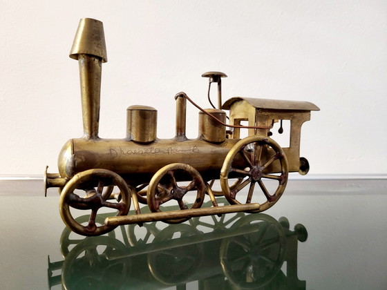 Image 1 of Artwork locomotive, Daniel D'Haeseleer, Hollywood Regency style, Copper and brass, 1970s, Belgium