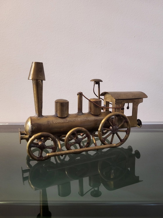 Image 1 of Artwork locomotive, Daniel D'Haeseleer, Hollywood Regency style, Copper and brass, 1970s, Belgium