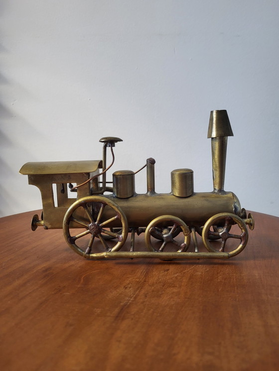 Image 1 of Artwork locomotive, Daniel D'Haeseleer, Hollywood Regency style, Copper and brass, 1970s, Belgium