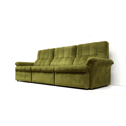 Green velvet vintage element sofa made in the 1970s