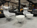 2 Leolux Caruzzo Plus Relax armchairs with white ottoman 