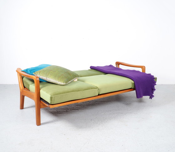 Image 1 of Juul Kristensen teak daybed green velvet, 1960s