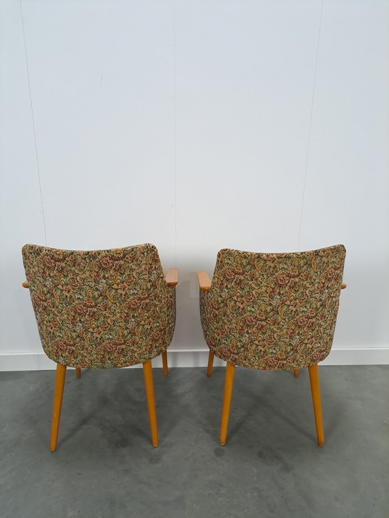 Image 1 of Set of floral armchairs with wooden armrests