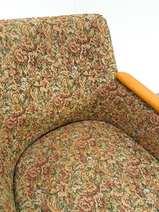 Image 1 of Set of floral armchairs with wooden armrests