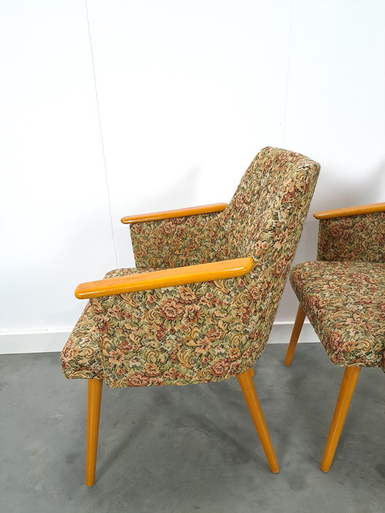 Image 1 of Set of floral armchairs with wooden armrests