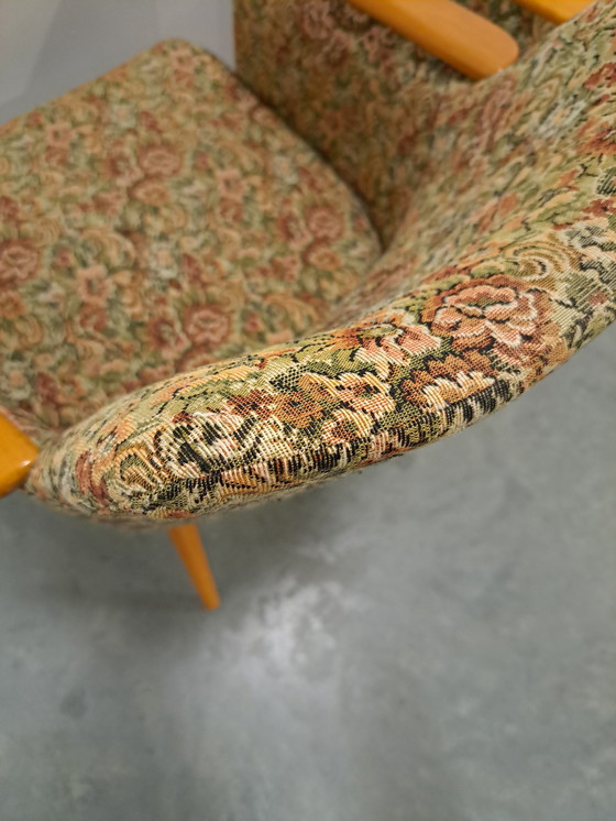 Image 1 of Set of floral armchairs with wooden armrests