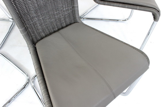 Image 1 of 6x Tecta B25 / WK724 chaise en porte-à-faux, chaise à piétement luge en chrome avec assise rembourrée en cuir