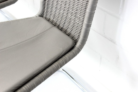 Image 1 of 6x Tecta B25 / WK724 chaise en porte-à-faux, chaise à piétement luge en chrome avec assise rembourrée en cuir