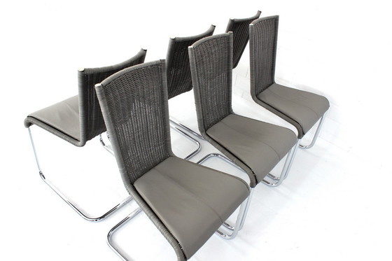 Image 1 of 6x Tecta B25 / WK724 chaise en porte-à-faux, chaise à piétement luge en chrome avec assise rembourrée en cuir