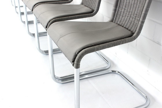 Image 1 of 6x Tecta B25 / WK724 chaise en porte-à-faux, chaise à piétement luge en chrome avec assise rembourrée en cuir