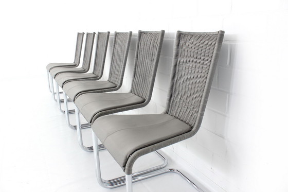 Image 1 of 6x Tecta B25 / WK724 chaise en porte-à-faux, chaise à piétement luge en chrome avec assise rembourrée en cuir