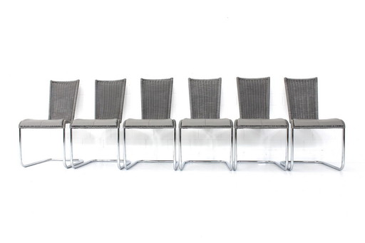 6x Tecta B25 / WK724 cantilever chair, cantilever chair in Chrome with leather seat upholstery