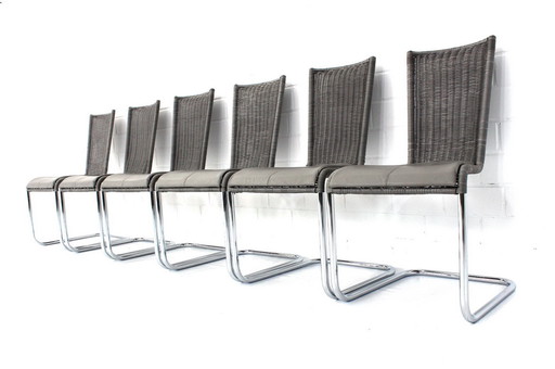 6x Tecta B25 / WK724 cantilever chair, cantilever chair in Chrome with leather seat upholstery