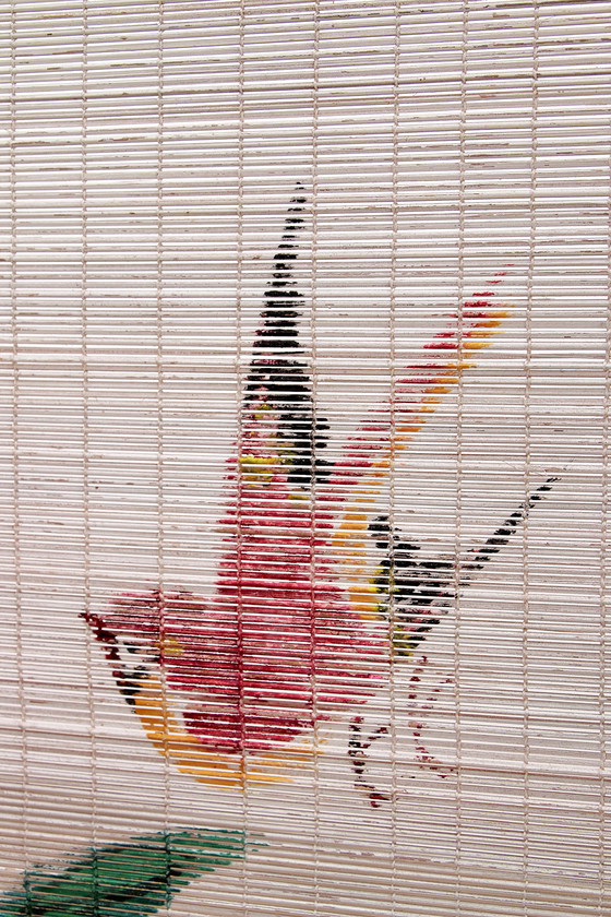 Image 1 of Vintage oriental Bamboo folding screen with fabric, 1960