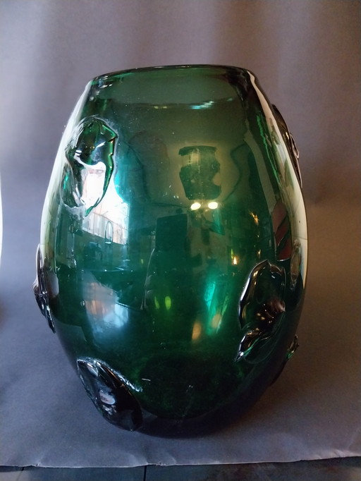 Italian glass vase in green mid century