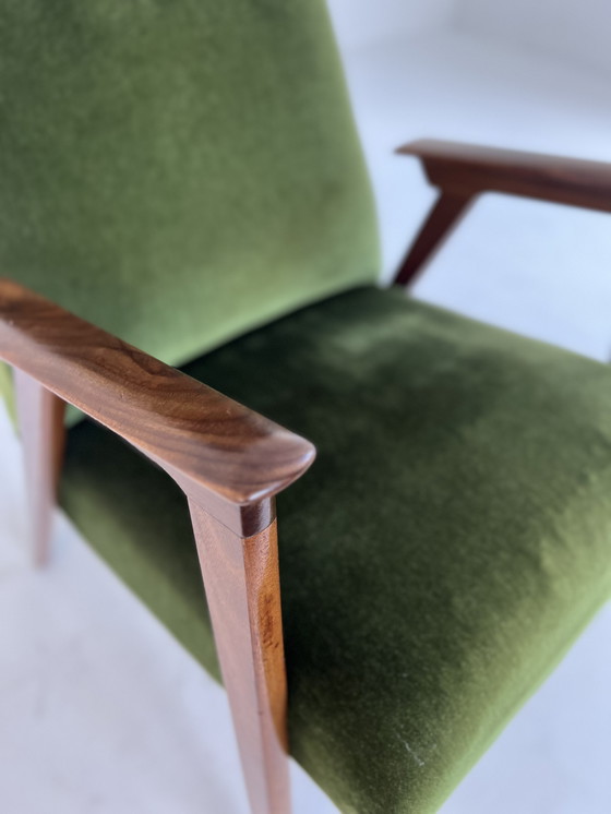 Image 1 of Teak & velvet armchair