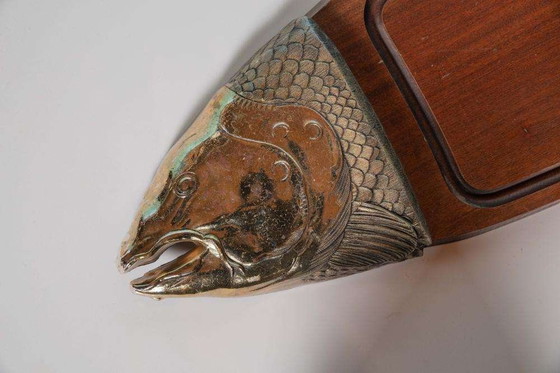 Image 1 of Tagliere di presentazione in legno d'epoca, piatto di pesce