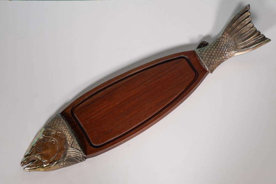 Image 1 of Tagliere di presentazione in legno d'epoca, piatto di pesce