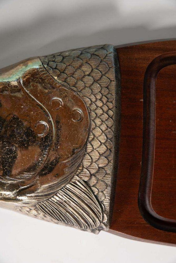 Image 1 of Tagliere di presentazione in legno d'epoca, piatto di pesce