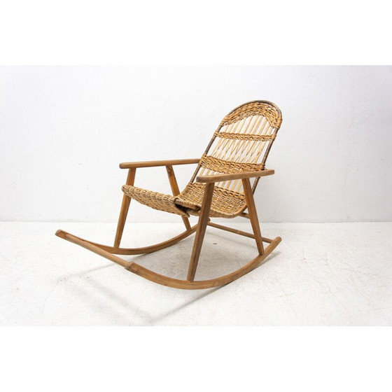 Image 1 of Mid century wicker rocking chair, Czechoslovakia 1960s