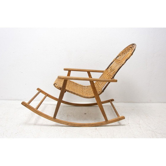 Image 1 of Mid century wicker rocking chair, Czechoslovakia 1960s