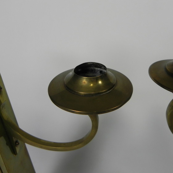 Image 1 of Set Of 2 Brass Art Nouveau Candlesticks, Around 1910