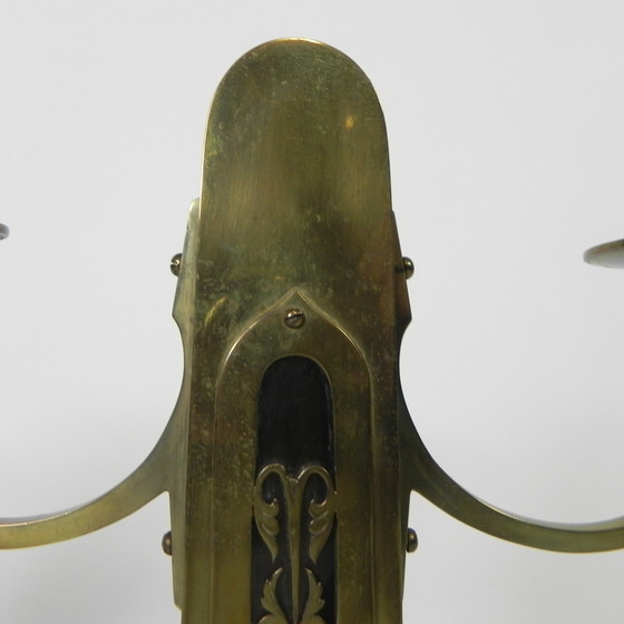 Image 1 of Set Of 2 Brass Art Nouveau Candlesticks, Around 1910