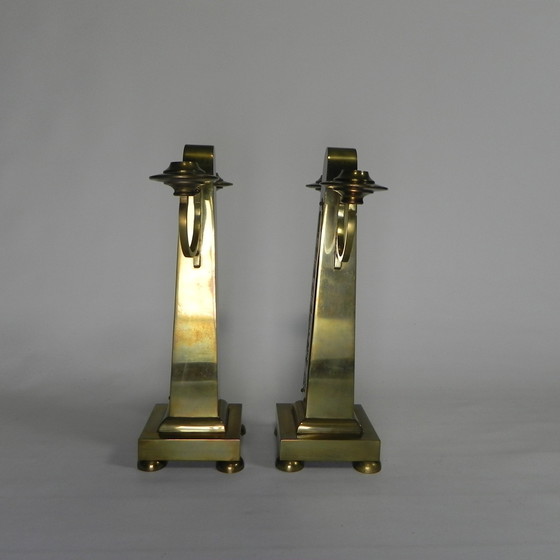 Image 1 of Set Of 2 Brass Art Nouveau Candlesticks, Around 1910