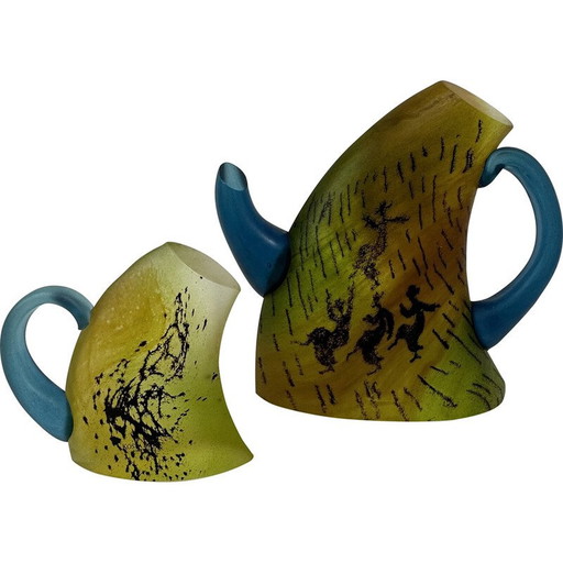 Vintage teapot and mug by Kjell Engman for Kosta Boda, Sweden 1980