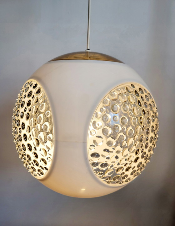 Image 1 of Space age pendant lamp, Bug eye, Massive, white, Belgium, 1970s