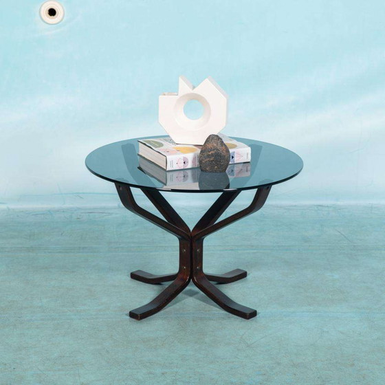 Image 1 of Vintage plywood Falcon coffee table Vatne, smoked glass table