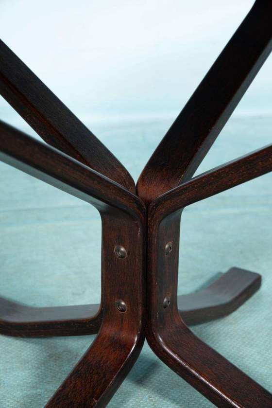Image 1 of Vintage plywood Falcon coffee table Vatne, smoked glass table