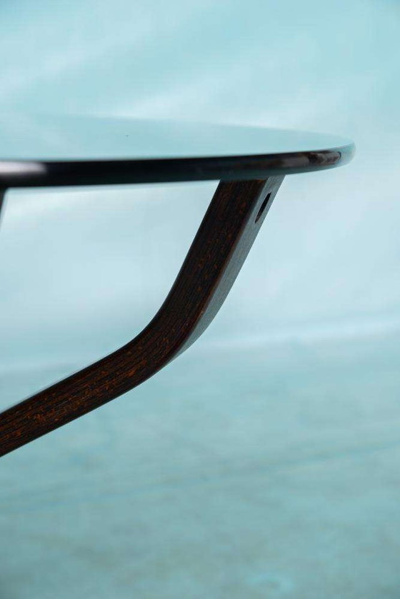 Image 1 of Vintage plywood Falcon coffee table Vatne, smoked glass table