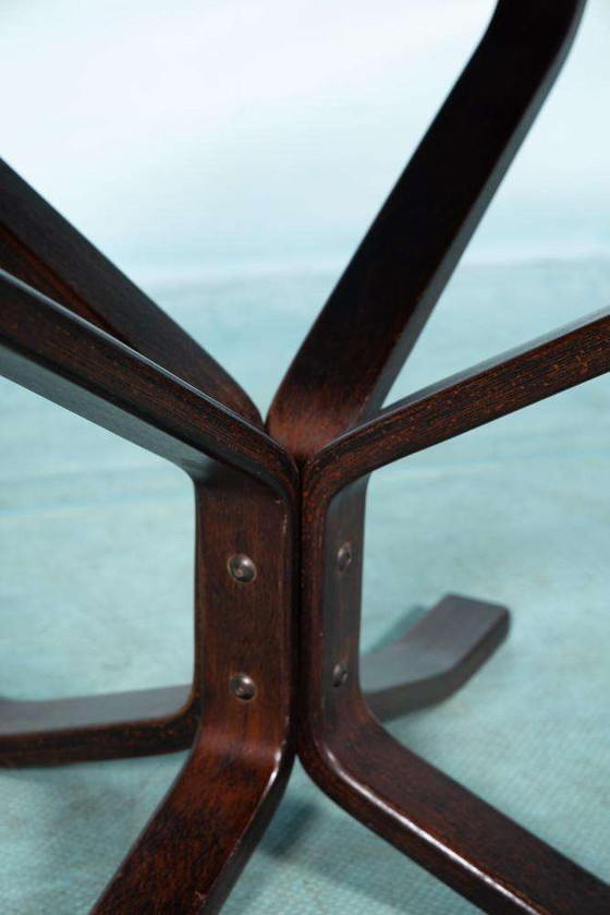 Image 1 of Vintage plywood Falcon coffee table Vatne, smoked glass table