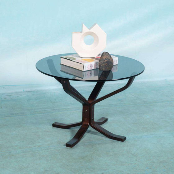 Image 1 of Vintage plywood Falcon coffee table Vatne, smoked glass table