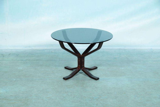 Image 1 of Vintage plywood Falcon coffee table Vatne, smoked glass table