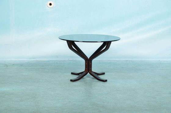 Image 1 of Vintage plywood Falcon coffee table Vatne, smoked glass table
