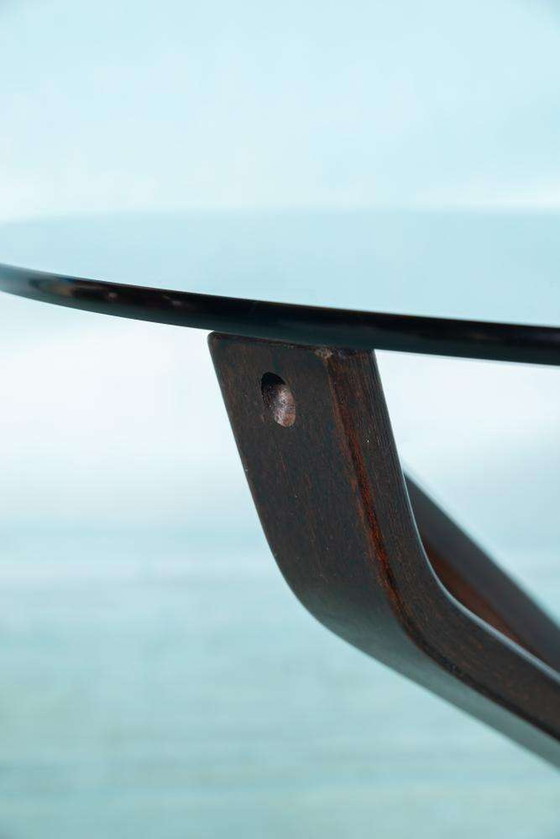 Image 1 of Vintage plywood Falcon coffee table Vatne, smoked glass table