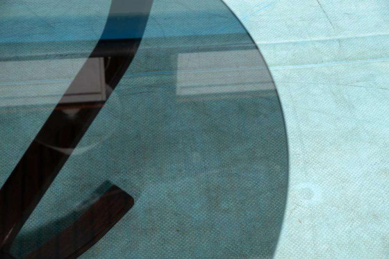 Image 1 of Vintage plywood Falcon coffee table Vatne, smoked glass table