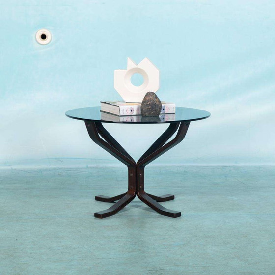 Image 1 of Vintage plywood Falcon coffee table Vatne, smoked glass table