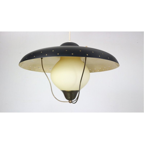 Image 1 of Vintage pendant lamp in opaline glass and opal brass by Bent Karlby for Lyfa, Denmark 1950