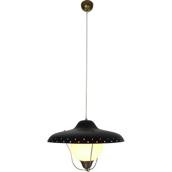 Image 1 of Vintage pendant lamp in opaline glass and opal brass by Bent Karlby for Lyfa, Denmark 1950