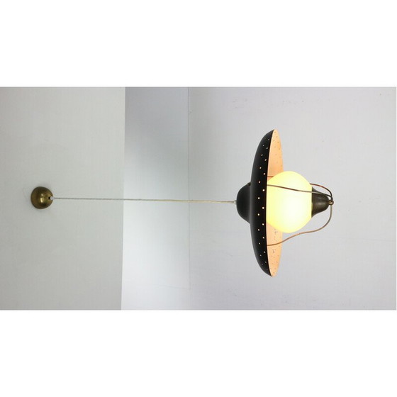 Image 1 of Vintage pendant lamp in opaline glass and opal brass by Bent Karlby for Lyfa, Denmark 1950