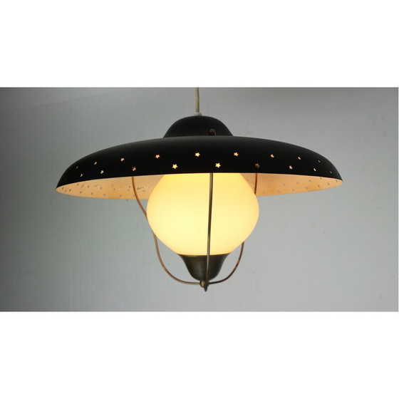 Image 1 of Vintage pendant lamp in opaline glass and opal brass by Bent Karlby for Lyfa, Denmark 1950
