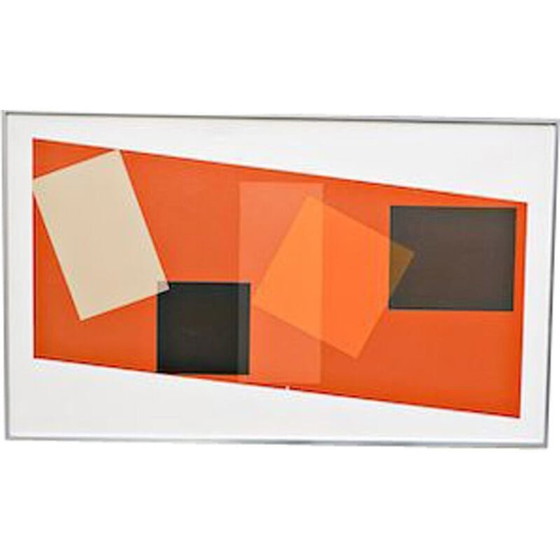 Image 1 of Oil on canvas vintage "Geometric composition" by Georges Vaxelaire, 1974