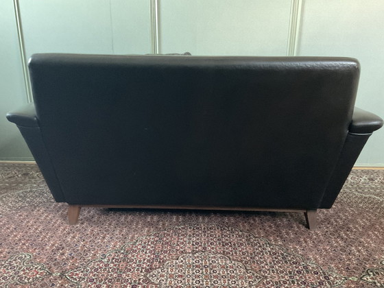 Image 1 of Mid Century Brown Leather 2-Seater Sofa