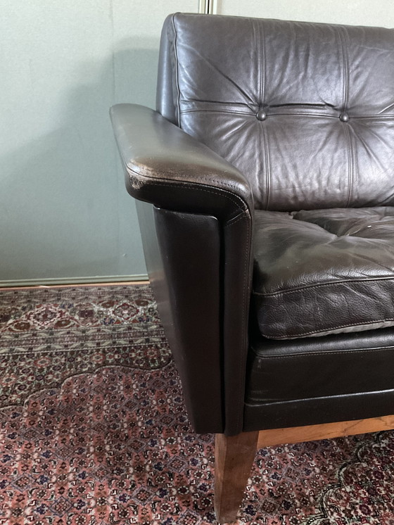 Image 1 of Mid Century Brown Leather 2-Seater Sofa