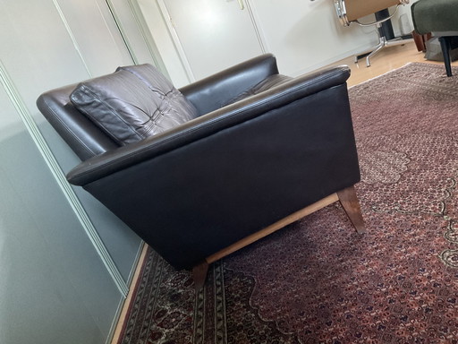 Mid Century Brown Leather 2-Seater Sofa